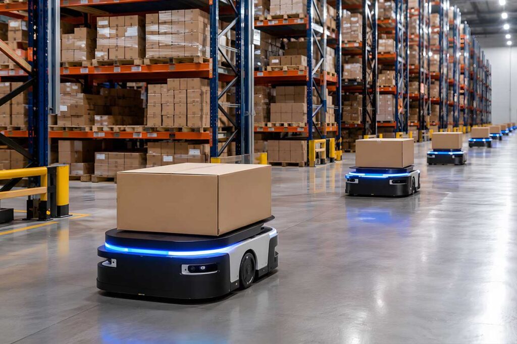 Autonome Transportroboter in einem automatisierten Logistiklager (Jessica - stock.adobe.com)